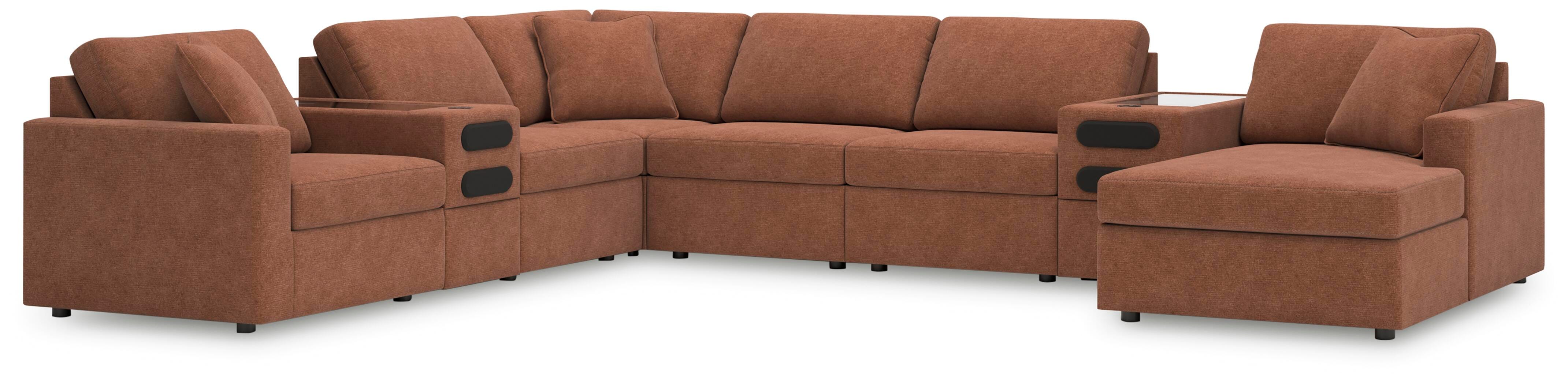 Modmax 8-Piece Sectional and Audio Consoles in Spice Performance Fabric and Next-Gen Nuvella