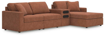Modmax 4-Piece RAF Chaise Sectional and Audio Console in Spice Performance Fabric and Next-Gen Nuvella