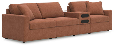 Modmax 4-Piece Sectional with Audio Console in Spice Performance Fabric and Next-Gen Nuvella