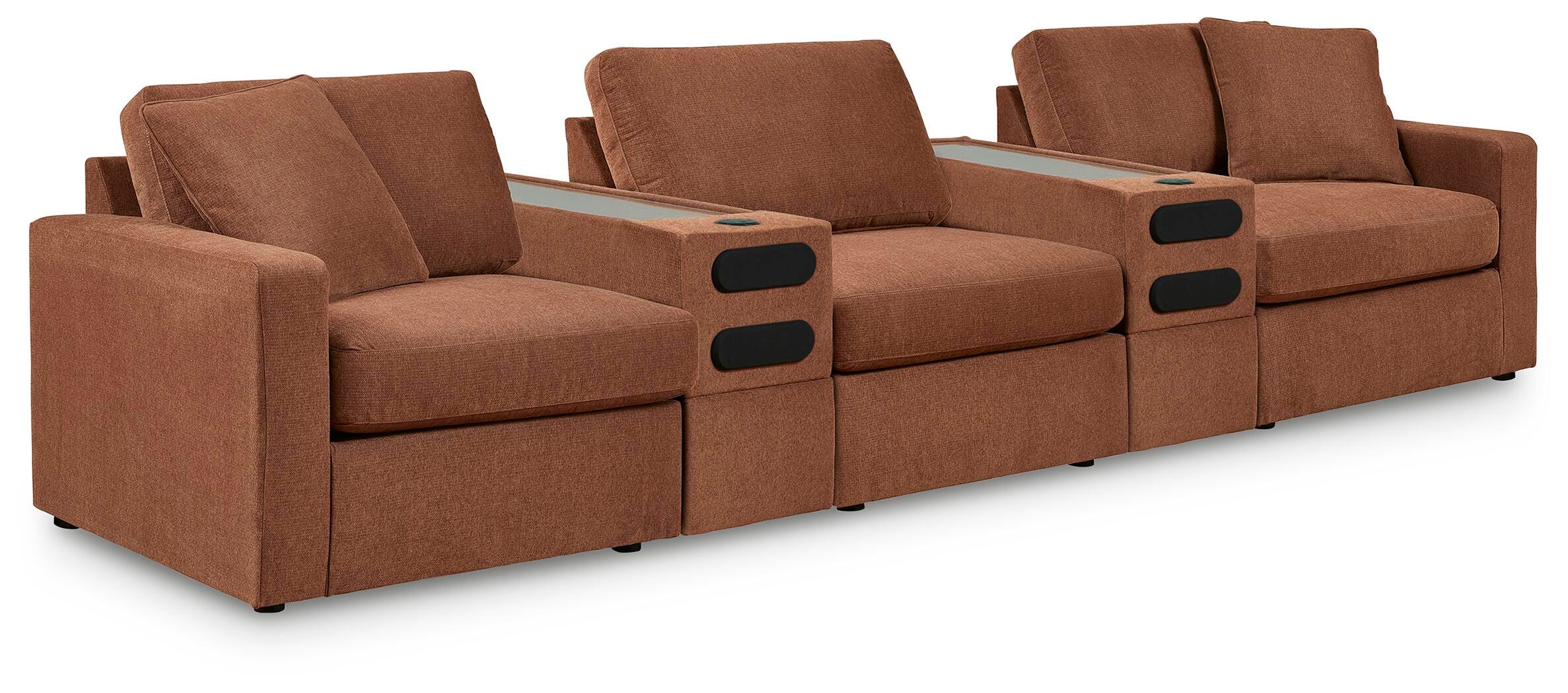 Modmax 5-Piece Sectional with Audio Consoles in Spice Performance Fabric and Next-Gen Nuvella