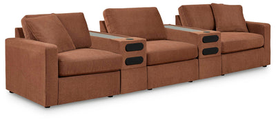 Modmax 5-Piece Sectional with Audio Consoles in Spice Performance Fabric and Next-Gen Nuvella