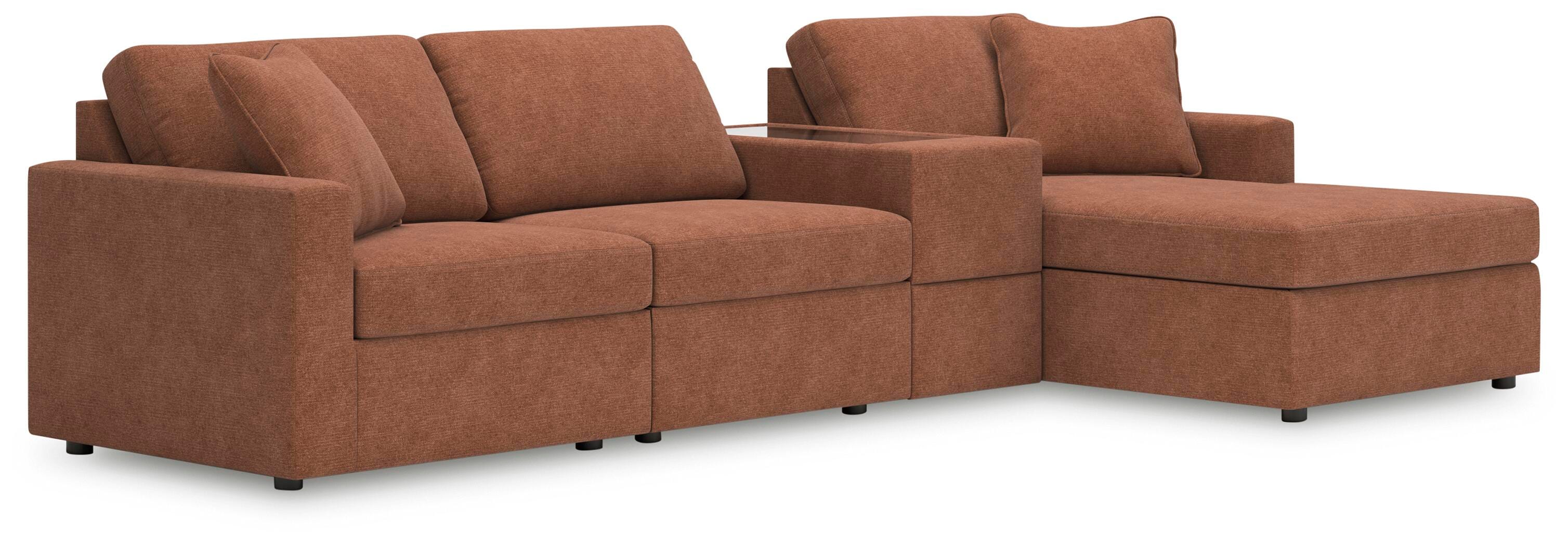 Modmax 4-Piece RAF Chaise Sectional and Storage Console in Spice Performance Fabric and Next-Gen Nuvella
