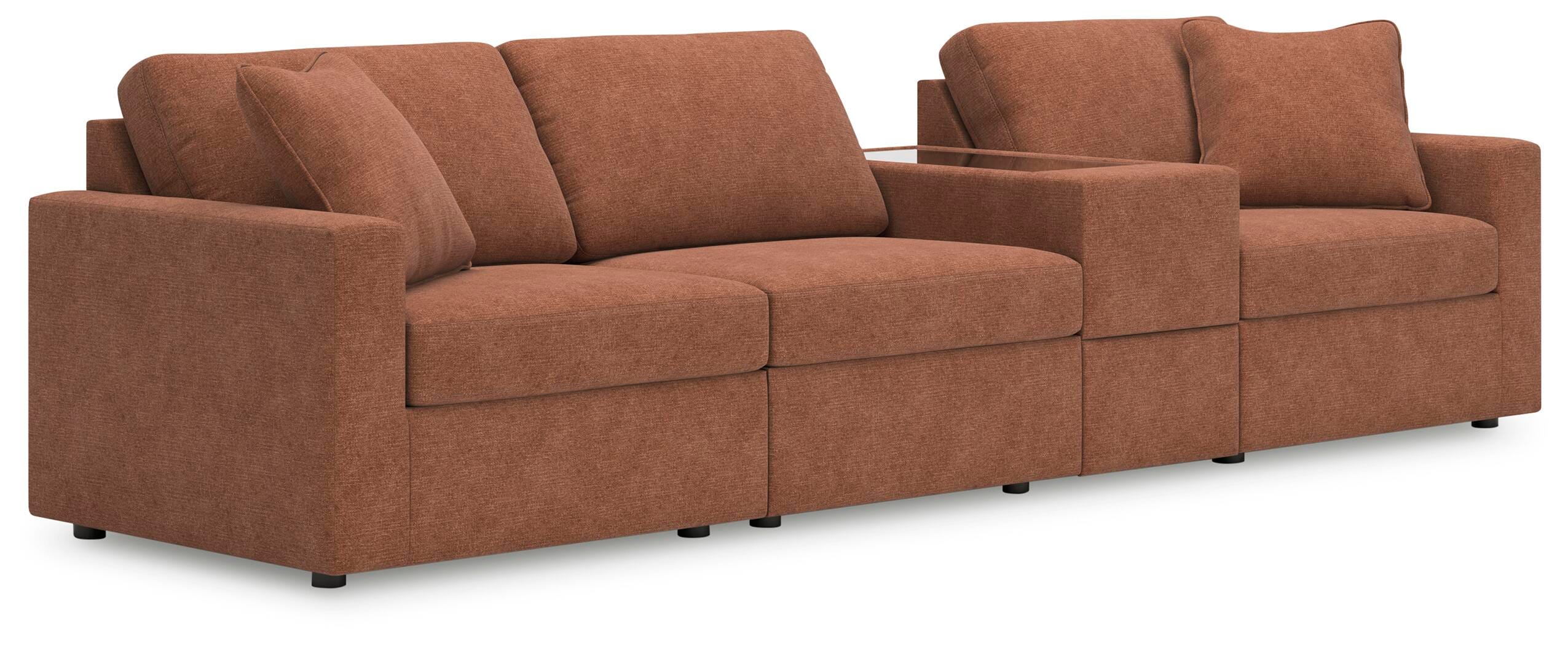 Modmax 4-Piece Sectional with Storage Console in Spice Performance Fabric and Next-Gen Nuvella