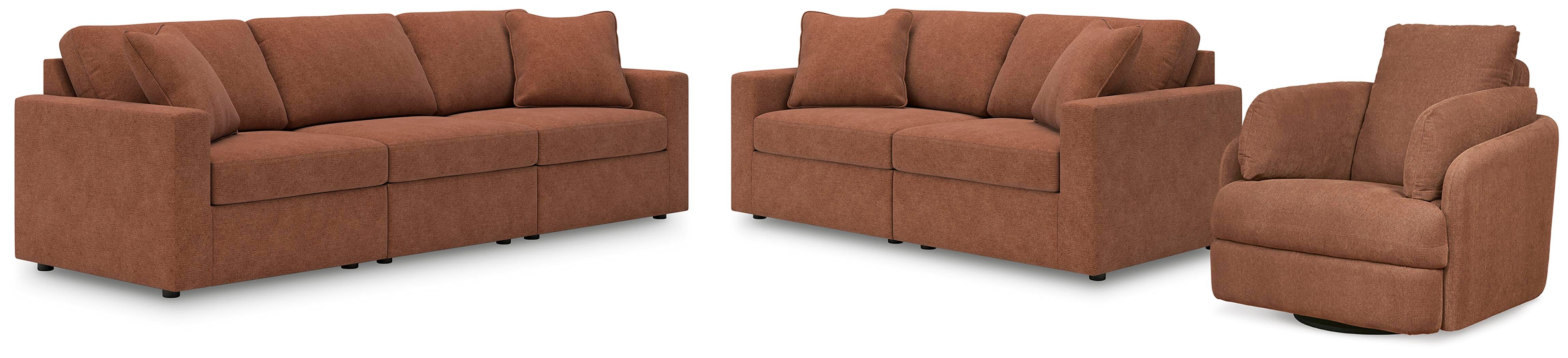 Modmax 3-Piece Sectional, 2-Piece Sectional Loveseat and Swivel Glider Recliner in Spice