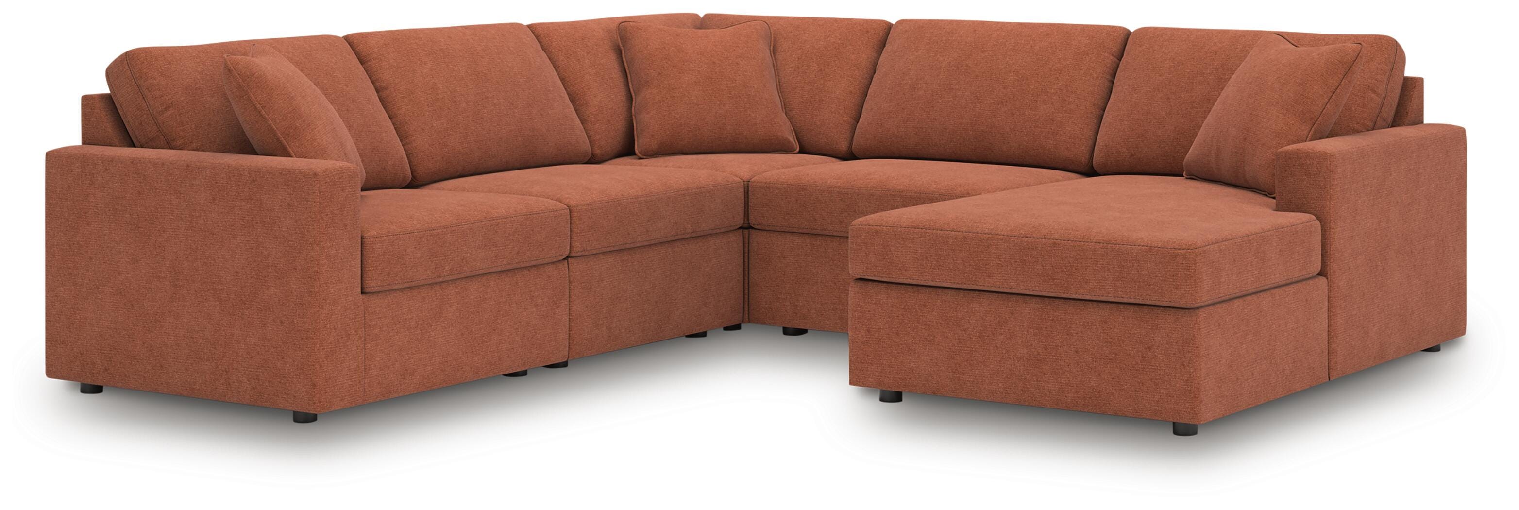 Modmax 5-Piece RAF Chaise Sectional in Spice Performance Fabric and Next-Gen Nuvella