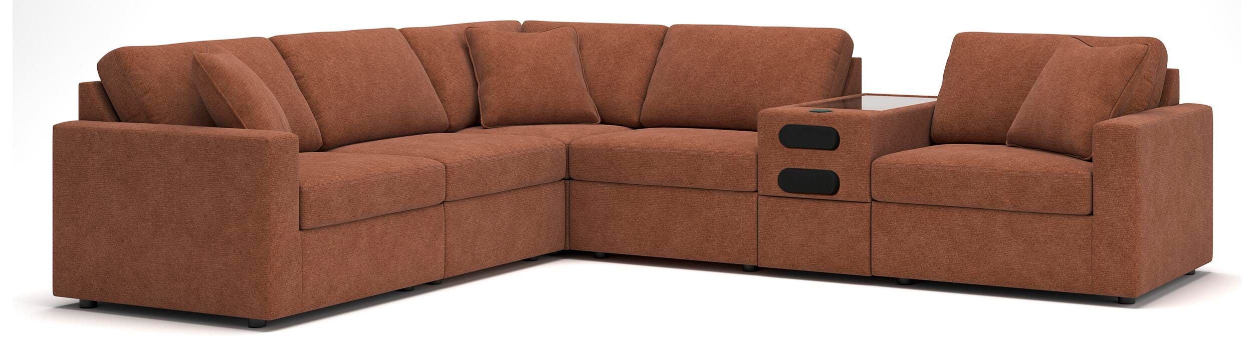 Modmax 6-Piece Storage Sectional with Audio Console in Spice Performance Fabric and Next-Gen Nuvella