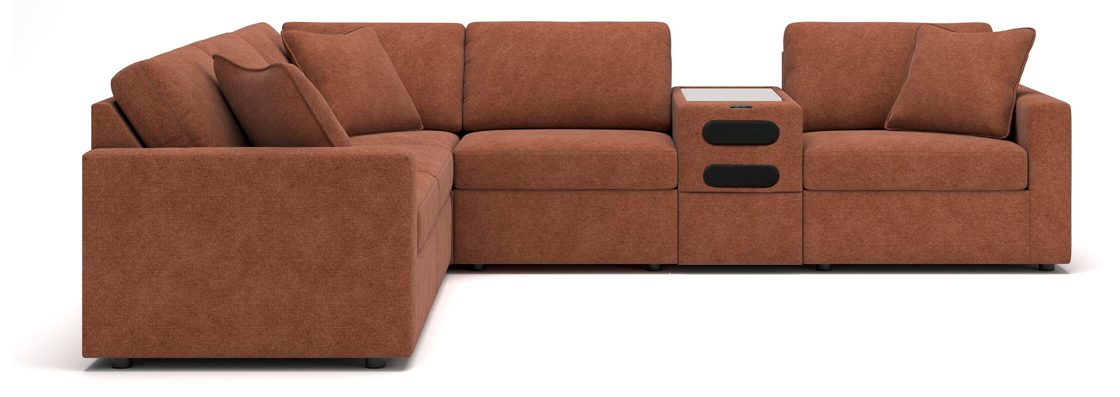 Modmax 6-Piece Storage Sectional with Audio Console in Spice Performance Fabric and Next-Gen Nuvella