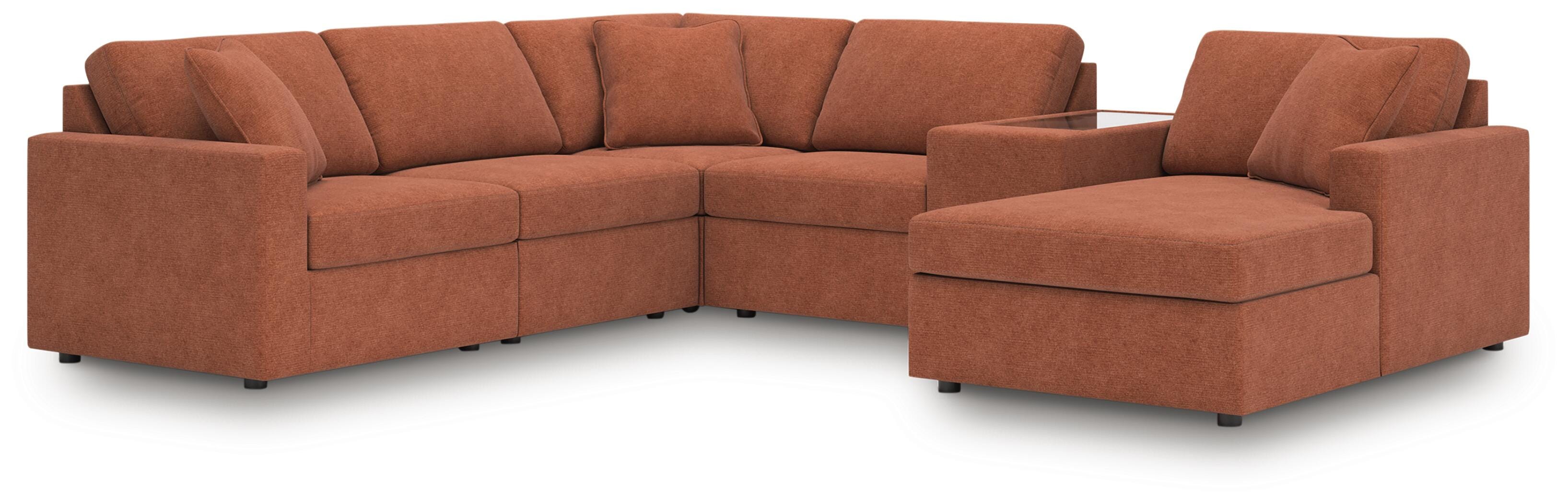 Modmax 6-Piece RAF Chaise Sectional in Spice Performance Fabric and Next-Gen Nuvella