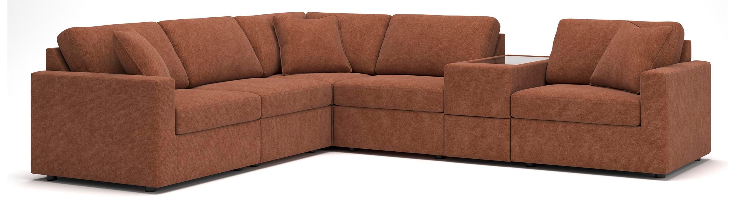 Modmax 6-Piece Sectional w/ Storage Console in Spice Performance Fabric and Next-Gen Nuvella