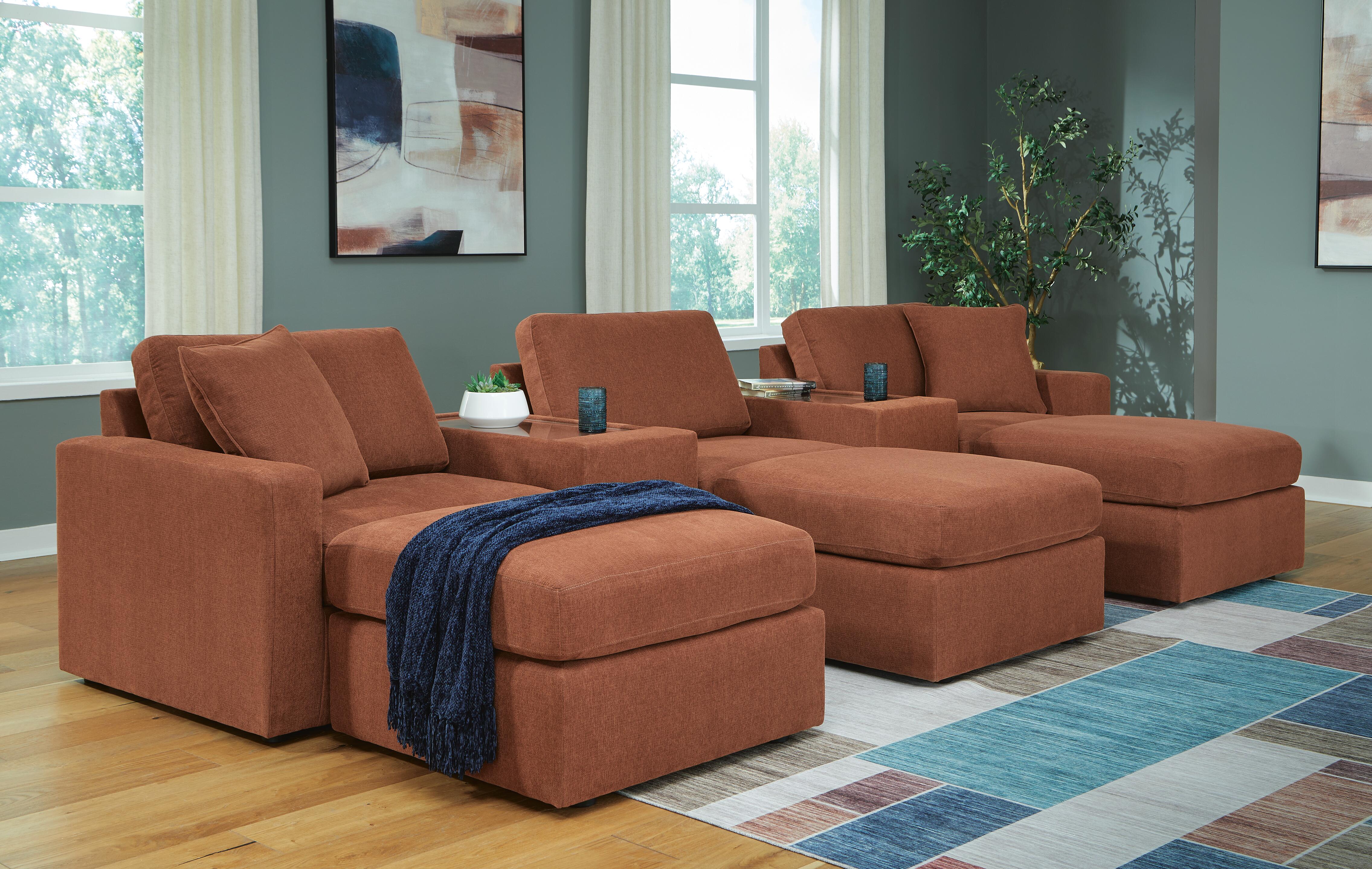 Modmax 5-Piece Sectional and 3 Ottomans in Spice