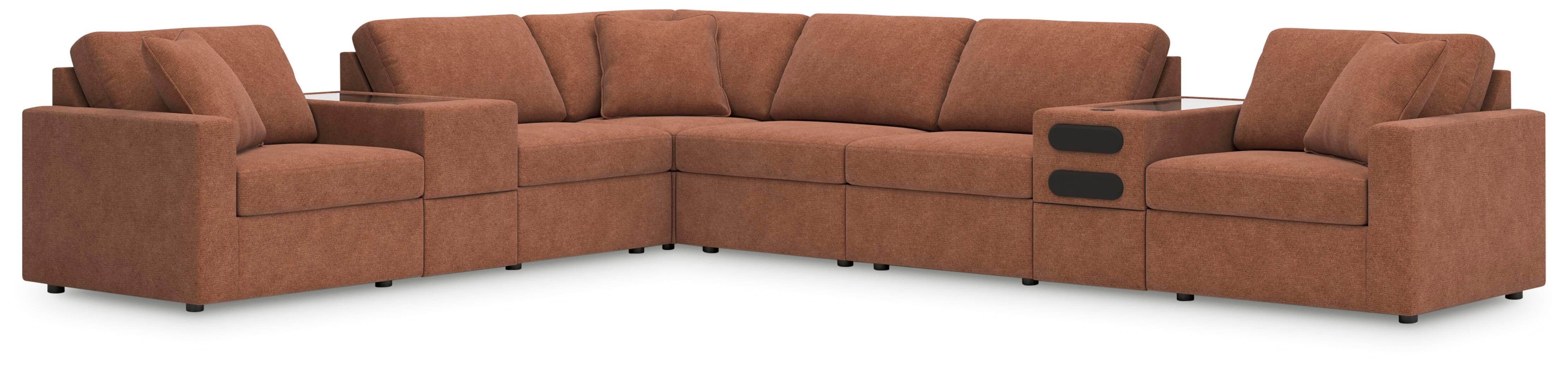 Modmax 8-Piece Sectional with Audio and Storage Consoles in Spice Performance Fabric and Next-Gen Nuvella