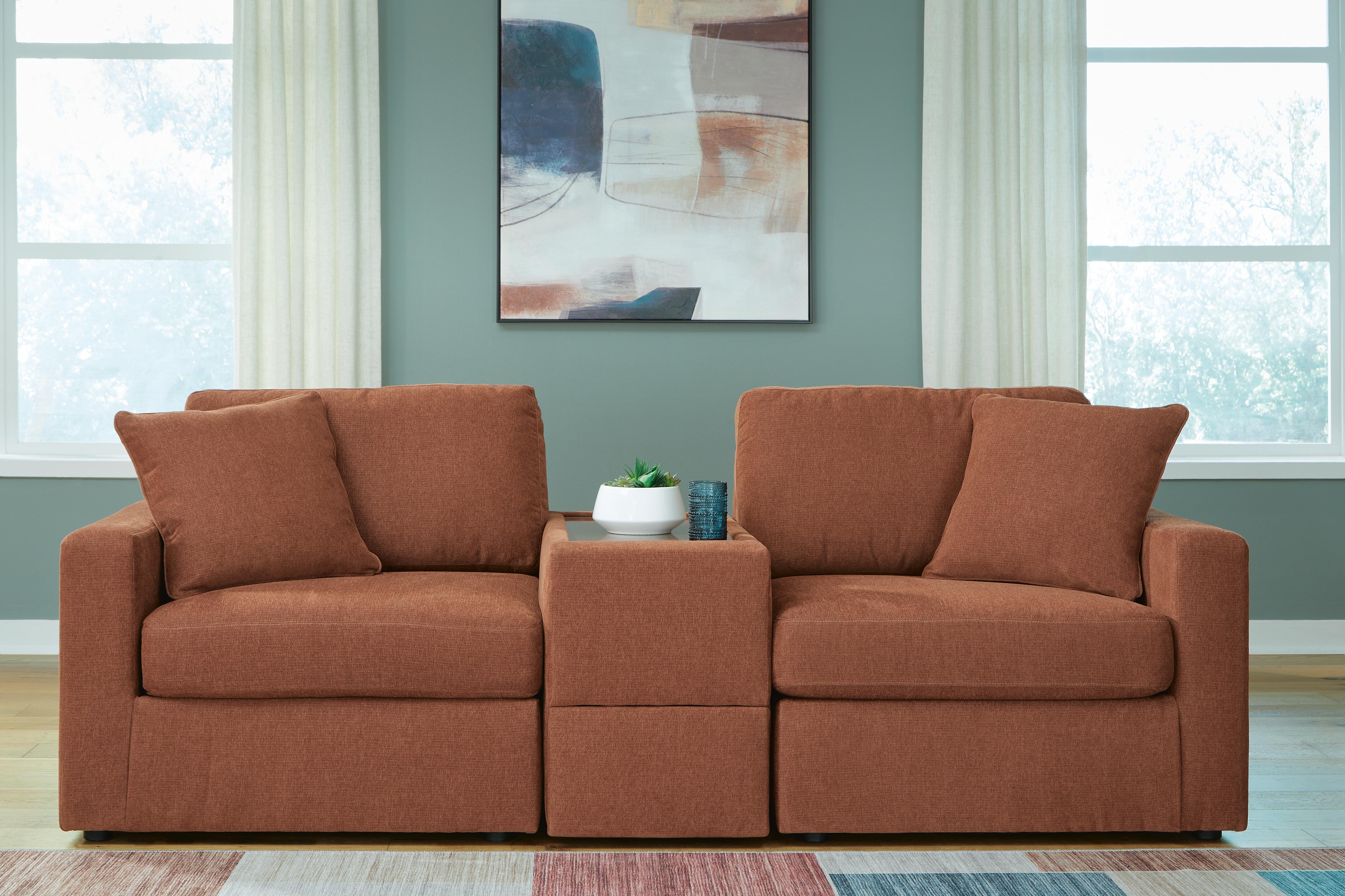 Modmax 3-Piece Sectional w/ Storage Console in Spice Performance Fabric and Next-Gen Nuvella