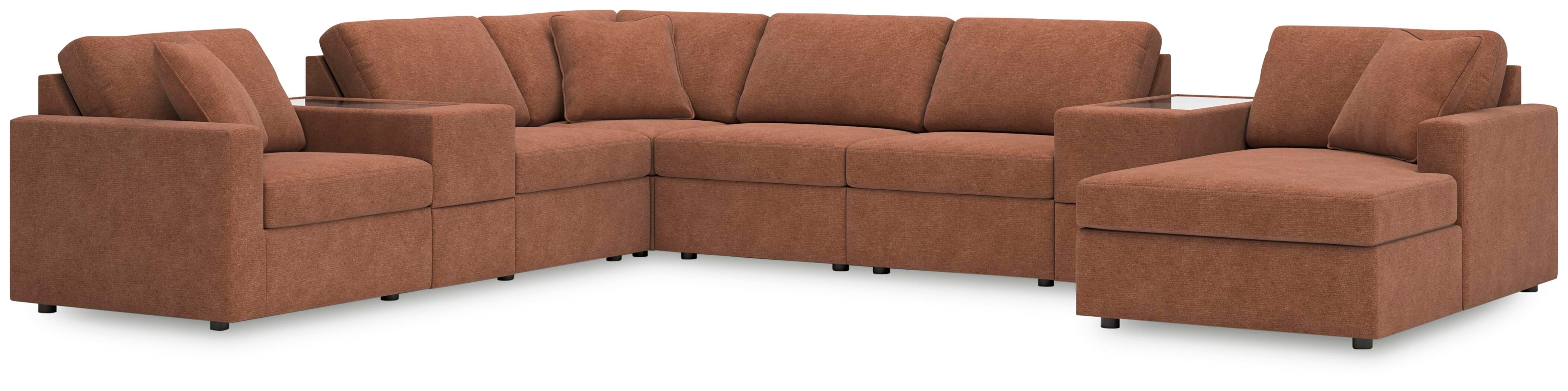 Modmax 8-Piece RAF Chaise Sectional and Storage Consoles in Spice Performance Fabric and Next-Gen Nuvella
