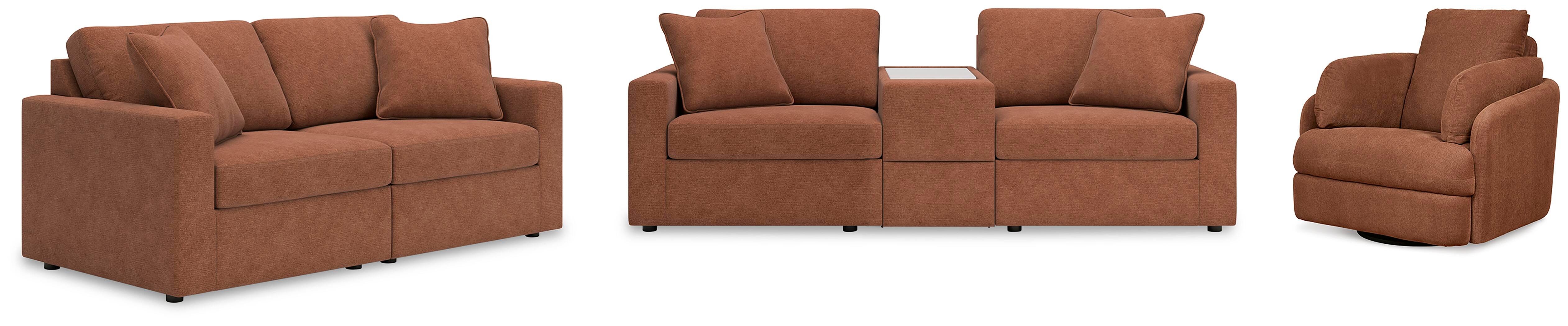 Modmax 3-Piece Sectional Sofa, 2-Piece Sectional Loveseat and Swivel Glider Recliner in Spice