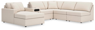 Modmax 6-Piece LAF Chaise Sectional and Audio Console in Oyster Performance Fabric and Next-Gen Nuvella