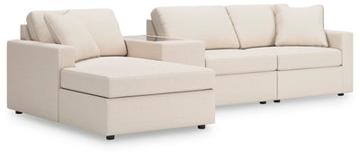 Modmax 4-Piece LAF Chaise Sectional and Storage Console in Oyster Performance Fabric and Next-Gen Nuvella