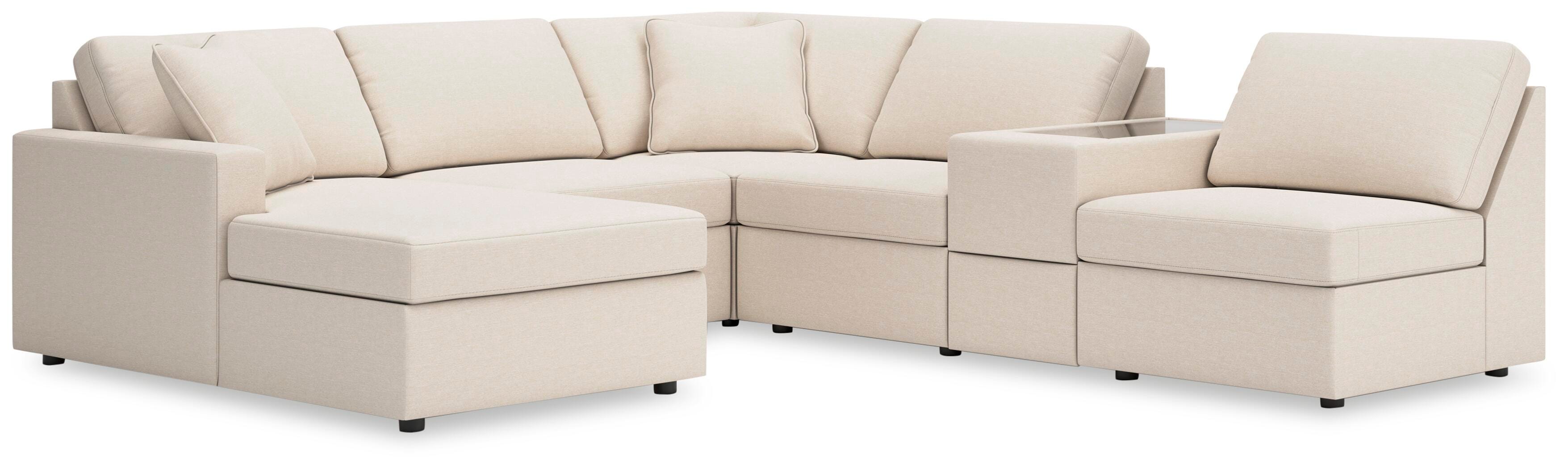 Modmax 6-Piece LAF Chaise Sectional and Storage Console in Oyster Performance Fabric and Next-Gen Nuvella