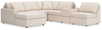 Modmax 6-Piece LAF Chaise Sectional and Storage Console in Oyster Performance Fabric and Next-Gen Nuvella