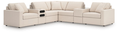Modmax 7-Piece Balanced Sectional with Audio and Storage Consoles in Oyster Performance Fabric and Next-Gen Nuvella