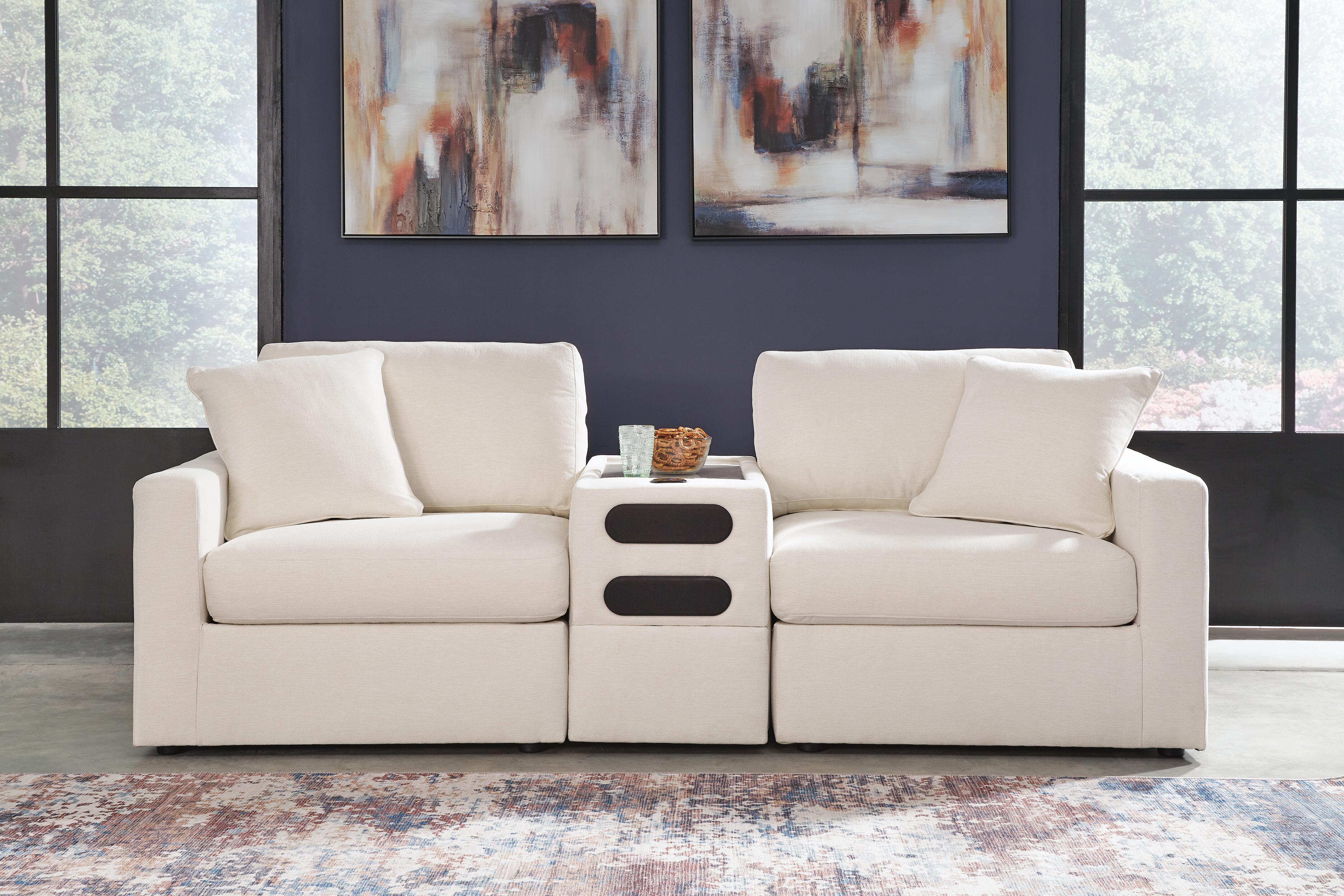 Modmax 3-Piece Sectional with Audio Console in Oyster Performance Fabric and Next-Gen Nuvella