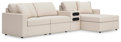 Modmax 4-Piece RAF Chaise Sectional and Audio Console in Oyster Performance Fabric and Next-Gen Nuvella