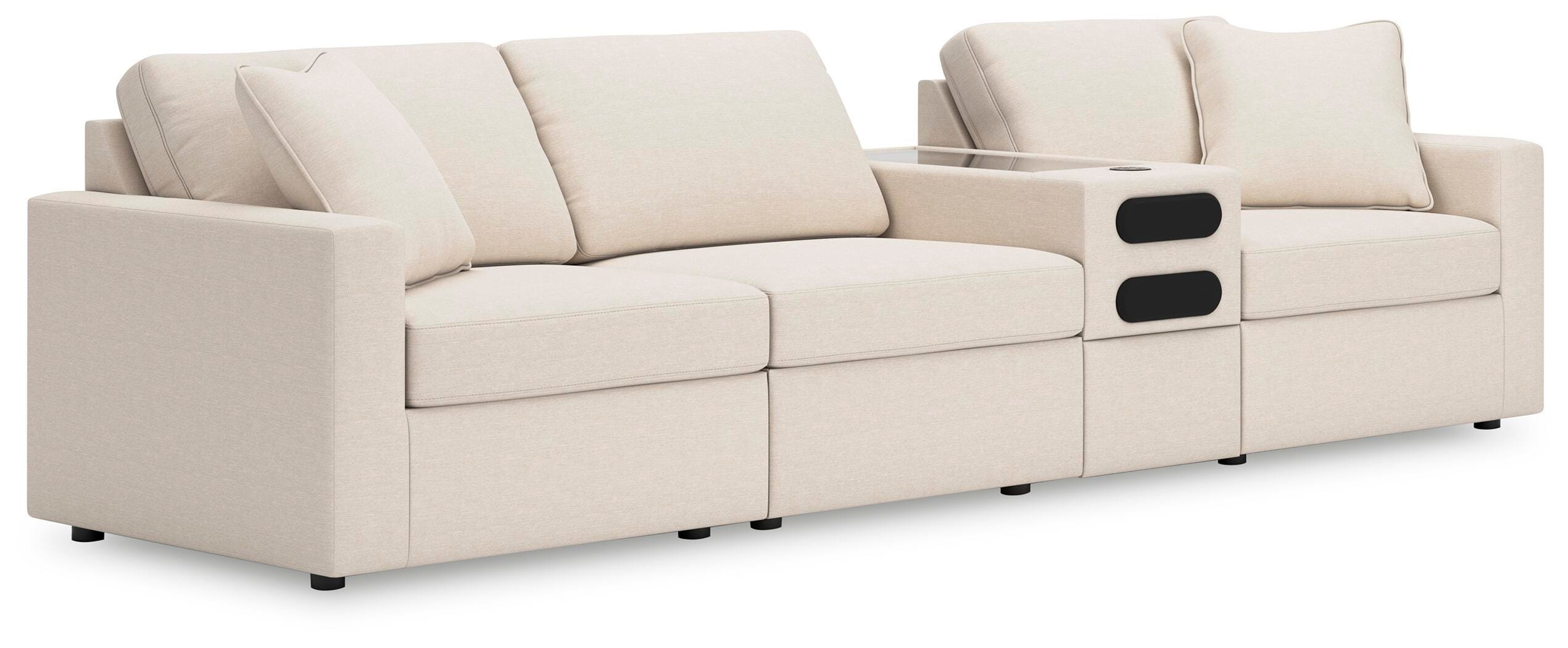 Modmax 4-Piece Sectional with Audio Console in Oyster Performance Fabric and Next-Gen Nuvella