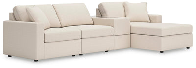 Modmax 4-Piece RAF Chaise Sectional and Storage Console in Oyster Performance Fabric and Next-Gen Nuvella