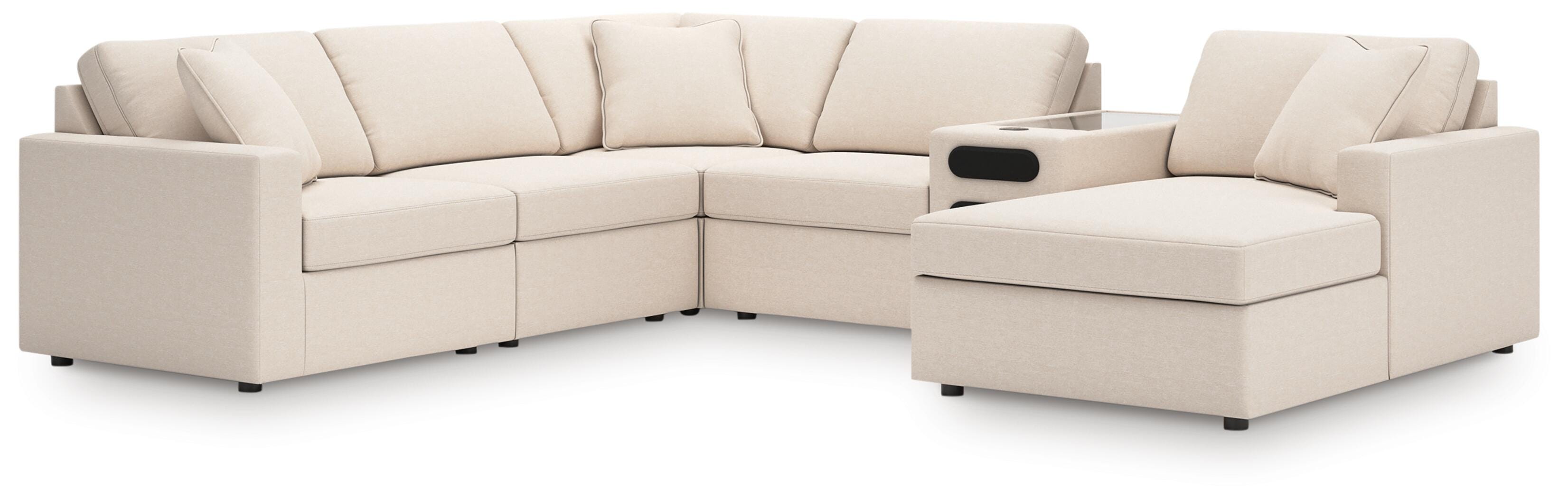 Modmax 6-Piece Sectional with Audio System and Chaise in Oyster Performance Fabric and Next-Gen Nuvella