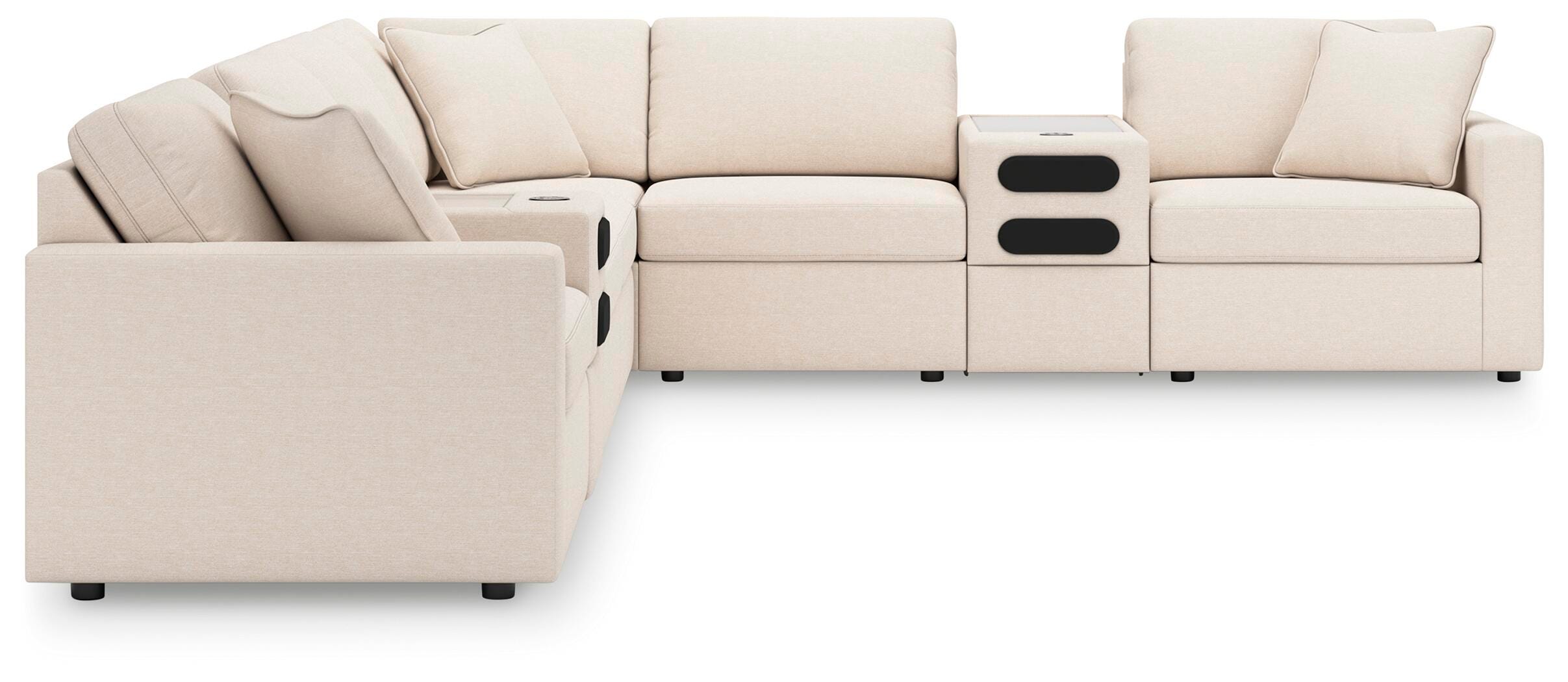 Modmax 8-Piece Sectional with Audio Consoles in Oyster Performance Fabric and Next-Gen Nuvella