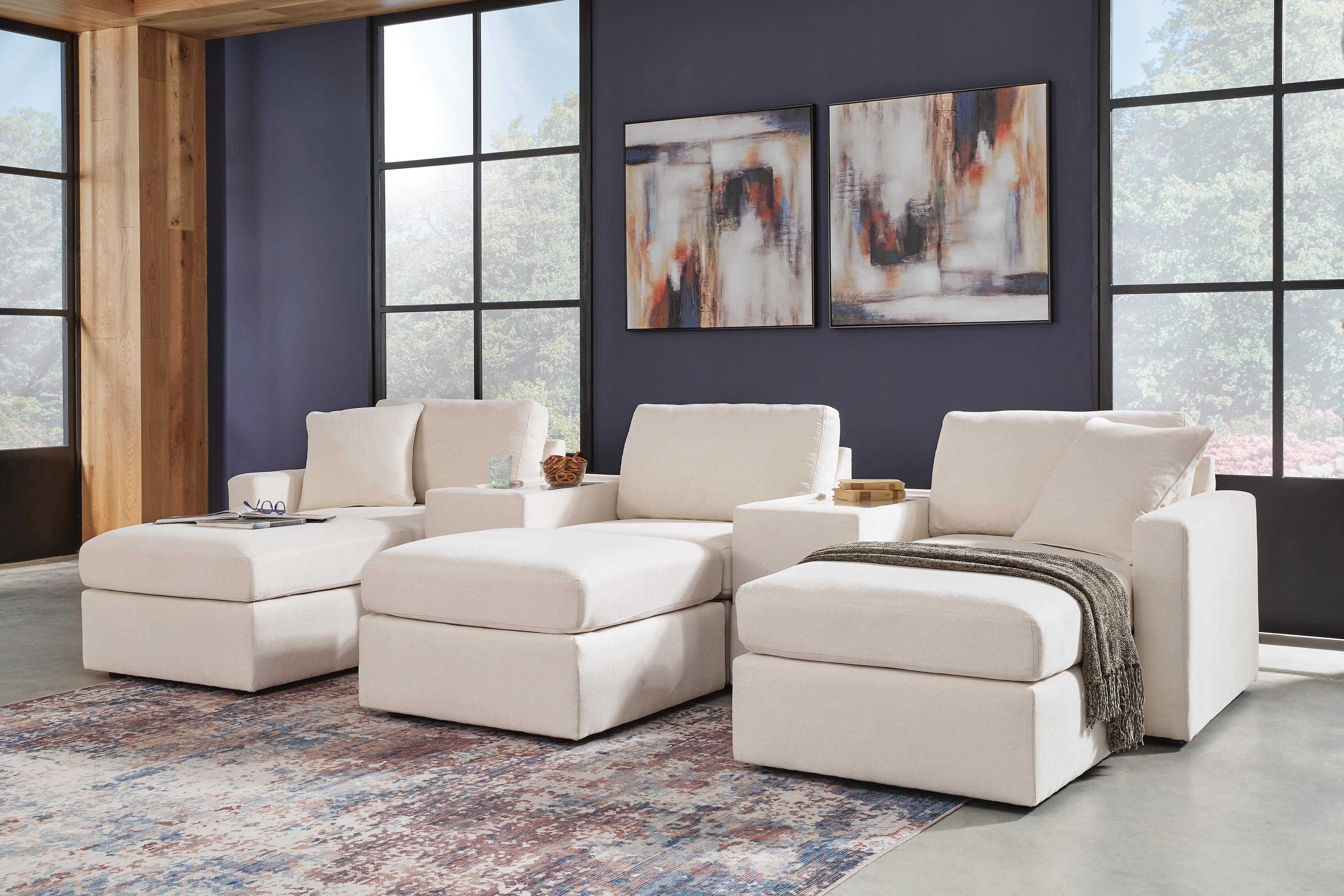 Modmax 5-Piece Sectional and 3 Ottomans in Oyster