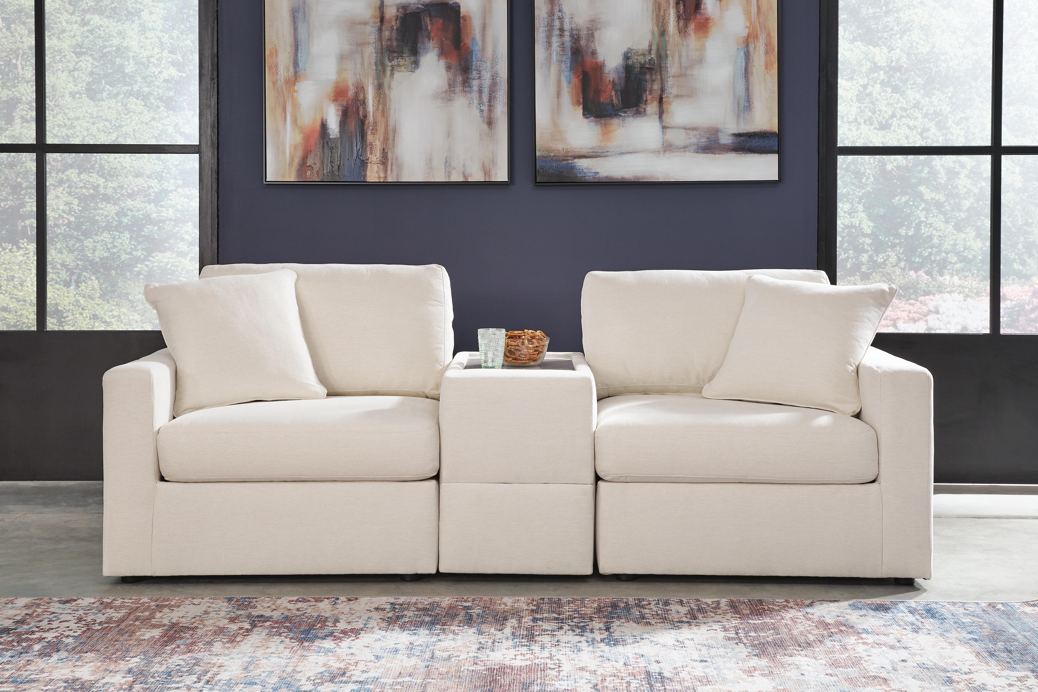 Modmax 3-Piece Sectional with Storage Console in Oyster Performance Fabric and Next-Gen Nuvella