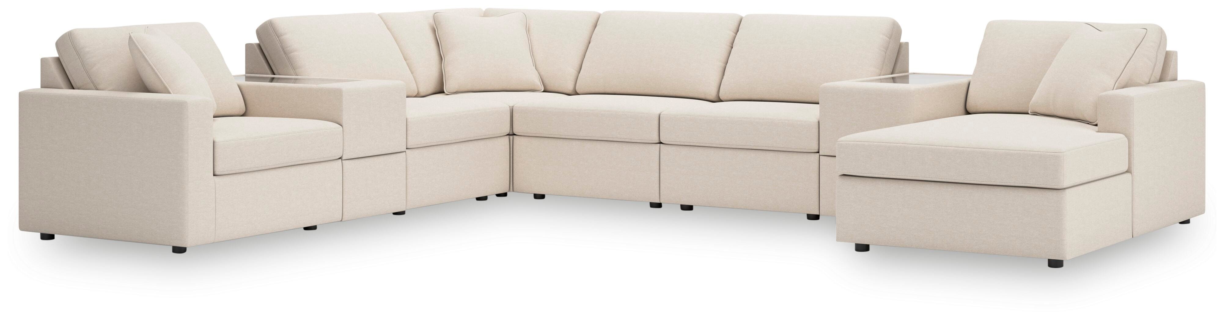 Modmax 8-Piece RAF Chaise Sectional and Storage Consoles in Oyster Performance Fabric and Next-Gen Nuvella