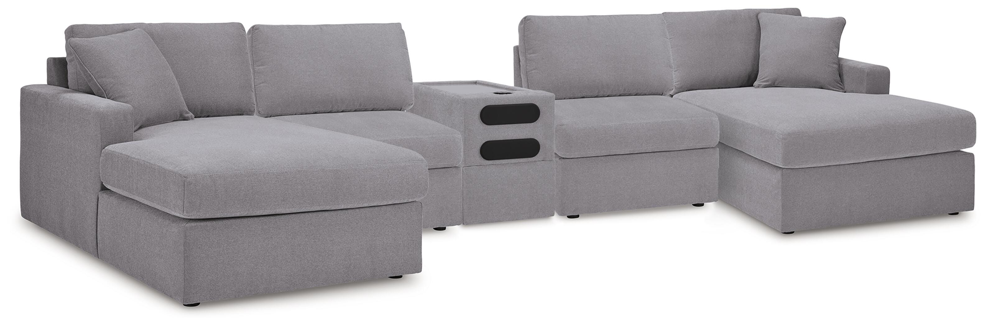 Modmax 5 Piece Sectional with Audio Console in Granite Performance Fabric and Next-Gen Nuvella