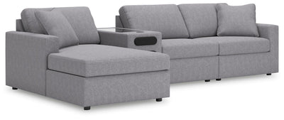 Modmax 4-Piece LAF Chaise Sectional and Audio Console in Granite Performance Fabric and Next-Gen Nuvella