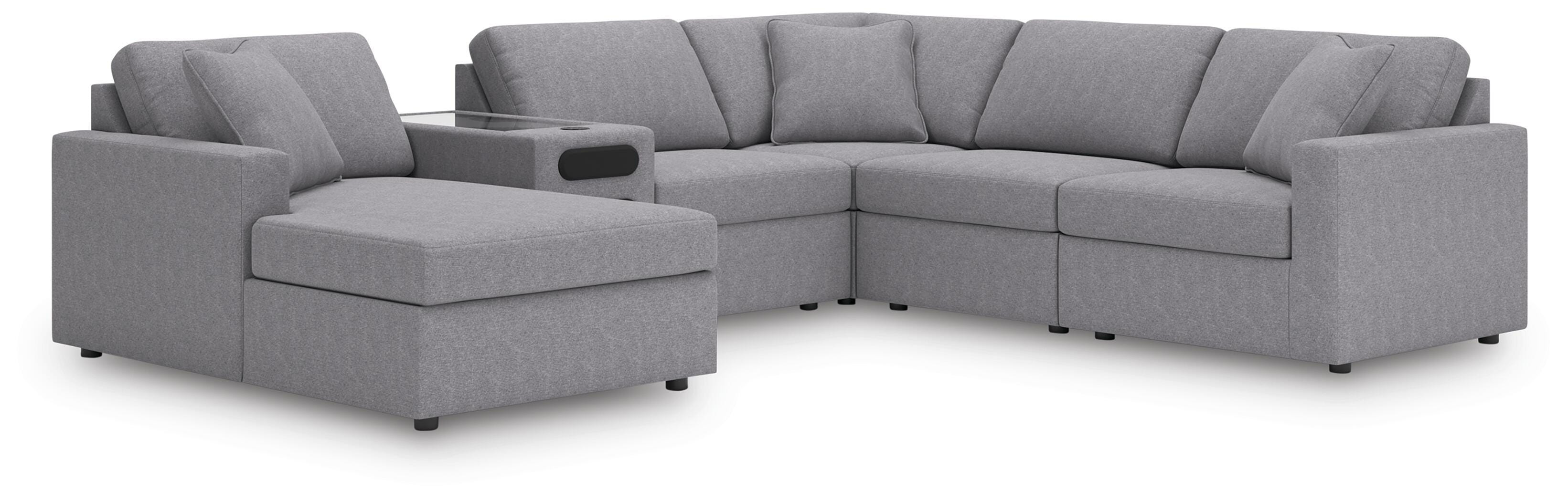 Modmax 6-Piece Sectional with Audio System and Chaise in Granite Performance Fabric and Next-Gen Nuvella