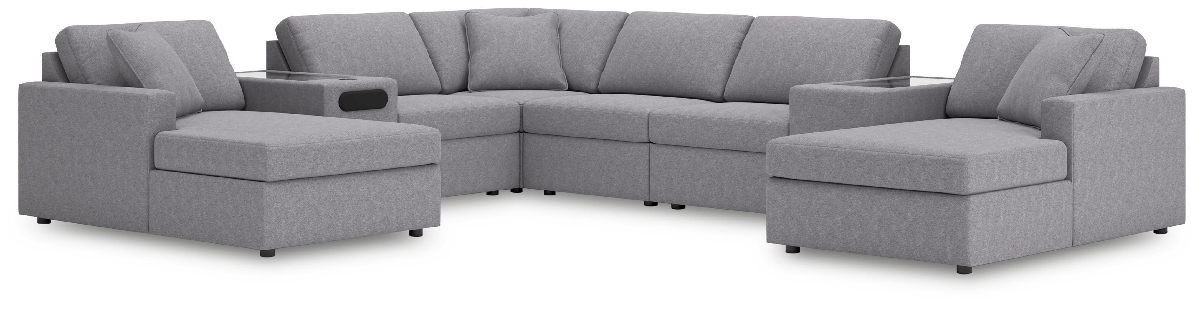 Modmax 8-Piece Double Chaise Sectional with Audio and Storage Consoles in Granite Performance Fabric and Next-Gen Nuvella