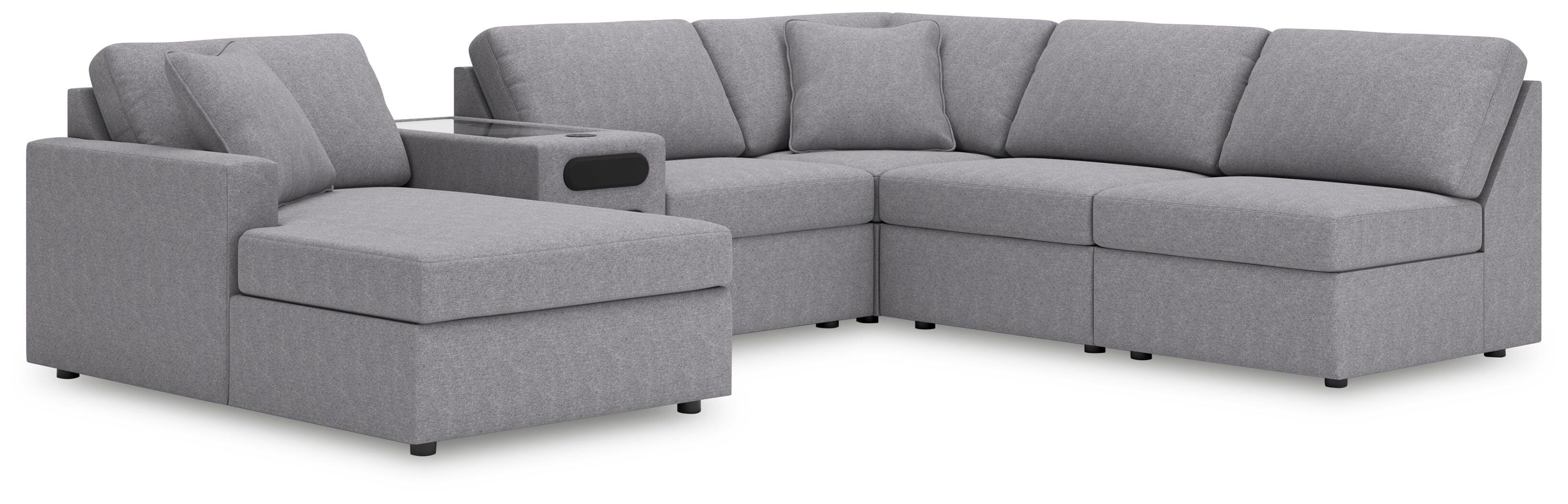 Modmax 6-Piece LAF Chaise Sectional and Audio Console in Granite Performance Fabric and Next-Gen Nuvella