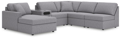 Modmax 6-Piece LAF Chaise Sectional and Audio Console in Granite Performance Fabric and Next-Gen Nuvella