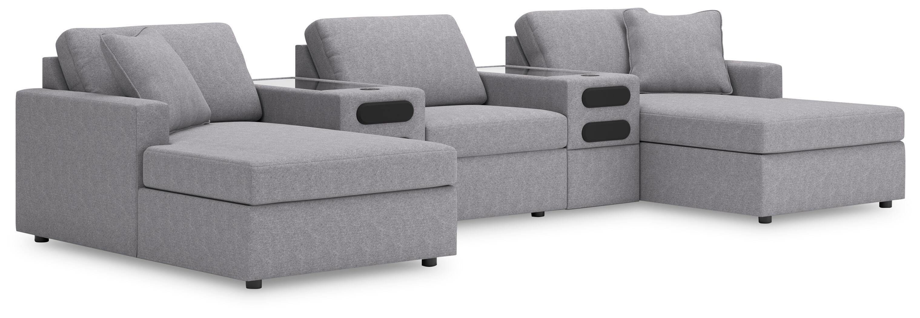 Modmax 5-Piece Double Chaise Sectional and Audio Console in Granite Performance Fabric and Next-Gen Nuvella