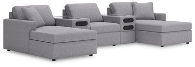 Modmax 5-Piece Double Chaise Sectional and Audio Console in Granite Performance Fabric and Next-Gen Nuvella