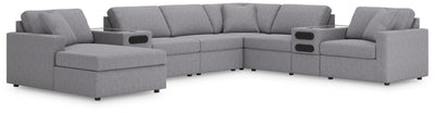 Modmax 8-Piece Sectional with Audio System and LAF Chaise in Granite Performance Fabric and Next-Gen Nuvella