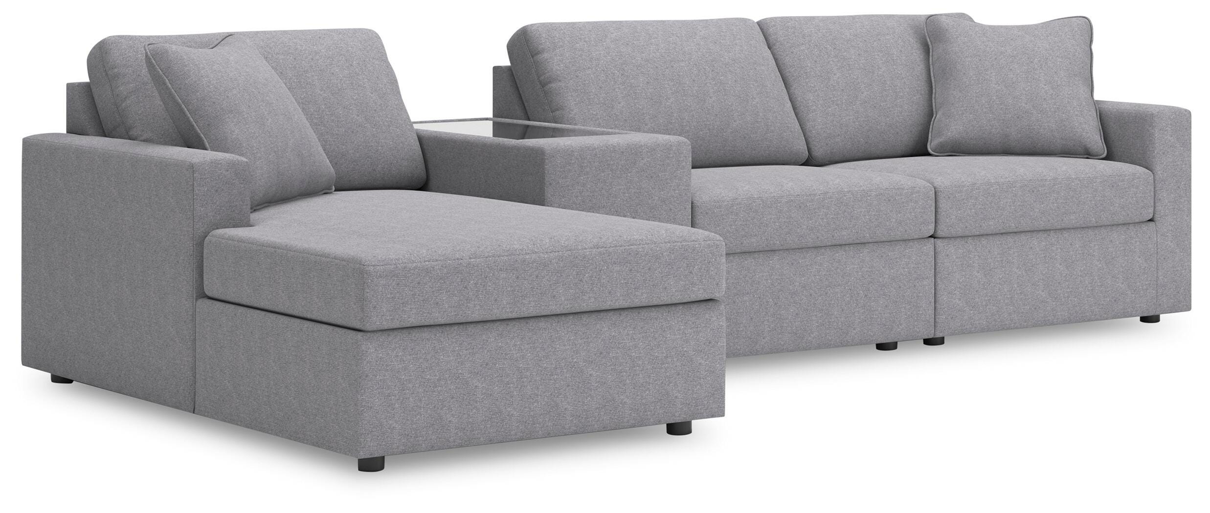 Modmax 4-Piece LAF Chaise Sectional and Storage Console in Granite Performance Fabric and Next-Gen Nuvella