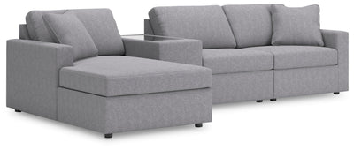 Modmax 4-Piece LAF Chaise Sectional and Storage Console in Granite Performance Fabric and Next-Gen Nuvella