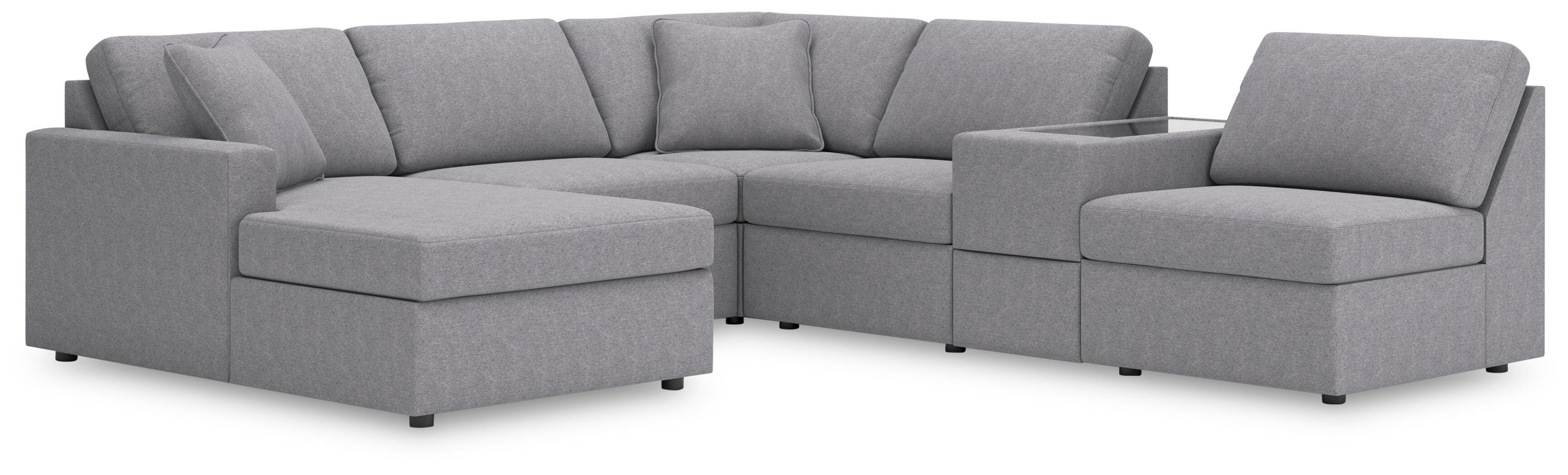 Modmax 6-Piece LAF Chaise Sectional and Storage Console in Granite Performance Fabric and Next-Gen Nuvella