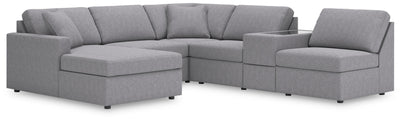Modmax 6-Piece LAF Chaise Sectional and Storage Console in Granite Performance Fabric and Next-Gen Nuvella