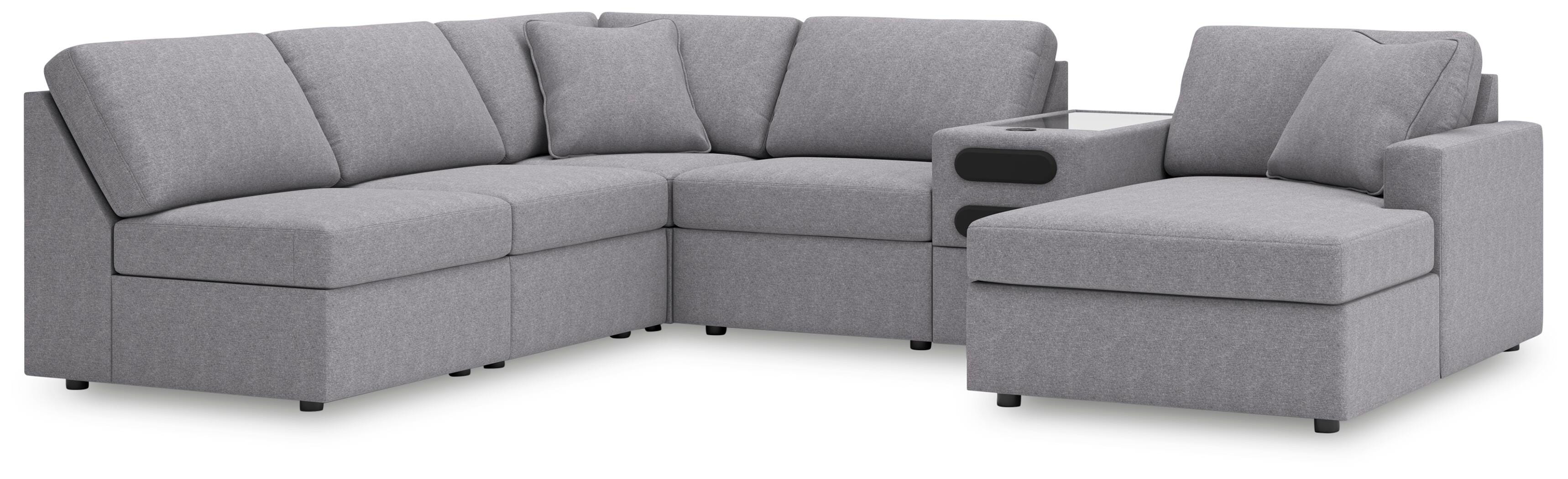 Modmax 6-Piece RAF Chaise Sectional and Audio Console in Granite Performance Fabric and Next-Gen Nuvella