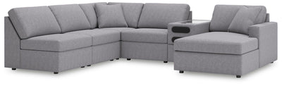 Modmax 6-Piece RAF Chaise Sectional and Audio Console in Granite Performance Fabric and Next-Gen Nuvella