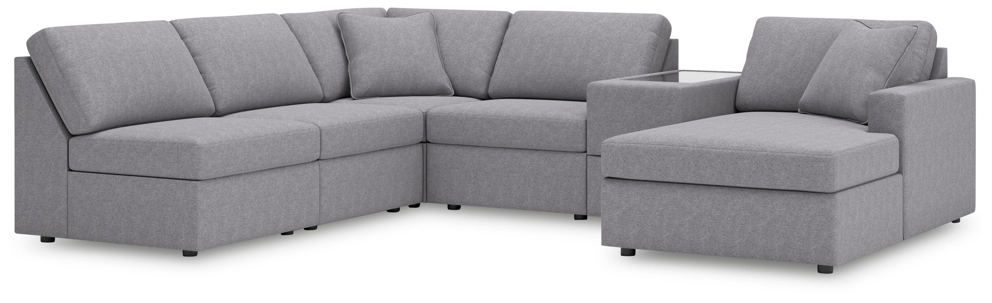 Modmax 6-Piece RAF Chaise Sectional and Storage Console in Granite Performance Fabric and Next-Gen Nuvella