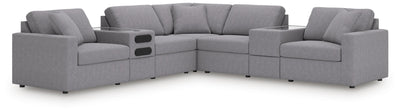 Modmax 7-Piece Balanced Sectional with Audio and Storage Consoles in Granite Performance Fabric and Next-Gen Nuvella