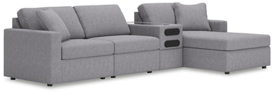 Modmax 4-Piece RAF Chaise Sectional and Audio Console in Granite Performance Fabric and Next-Gen Nuvella